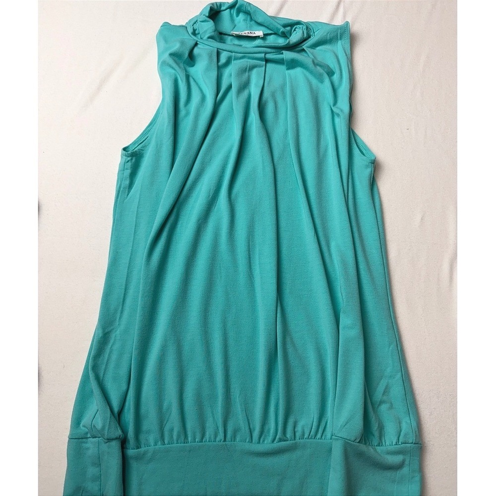 Zenana Women 1X Teal Green Mock Neck Pleated Sleeveless Bubble Hem Blouse Top